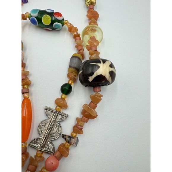 Artisan Natural Stone Amber Copal Uranium Vaseline Glass Long Beaded Necklace - Picture 5 of 13